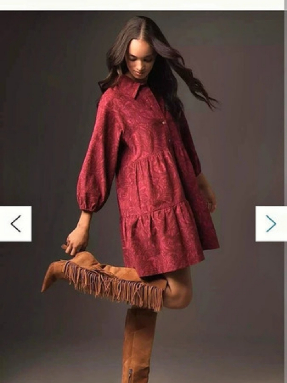 Anthropologie Maeve Paisley Corduroy Bettina Shirt Mini Dress